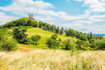 Romantic morning scenery of calvary in Banska Stiavnica, UNESCO, Slovakia. Old Slovakia mining town...