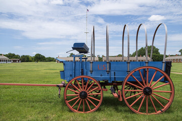 Wagon on the parade field at Fort Larned National Historic Site, Kansas