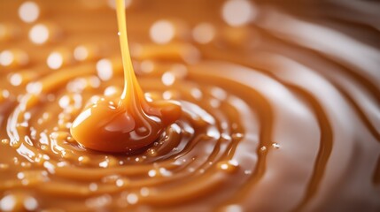 A close-up image features golden liquid being poured, creating circular ripples and splashes,...