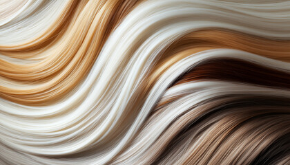 Close-up of bright natural multi-colored hair strands, hair extensions, hair sale, coloring in beauty salon