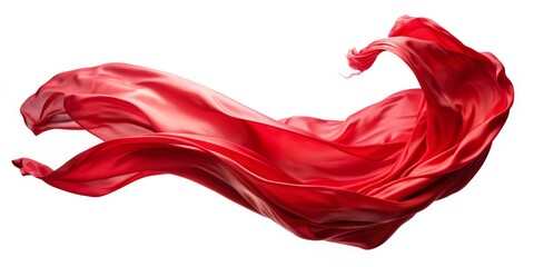 Red Silk Fabric Flowing in the Wind, 3D Rendering, White Background, Dynamic, Drapery, Flowing , silk