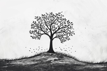 Minimalist line art depicting a tree with its branches reaching towards the sky, emphasizing the importance of growth and aspiration.