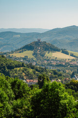 Obraz premium Romantic morning scenery of calvary in Banska Stiavnica, UNESCO, Slovakia. Old Slovakia mining town of Banska Stiavnica.