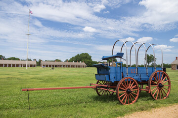 Wagon on the parade field at Fort Larned National Historic Site, Kansas