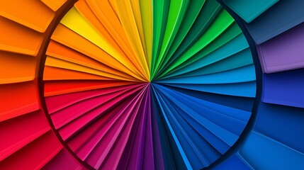 Obraz premium A colorful rainbow with a blue circle in the middle. The rainbow is made up of many different colors, including red, orange, yellow, green, and blue