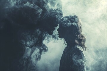 A person with a dark, ominous shadow looming over them, representing the overwhelming presence of toxic thoughts and behaviors