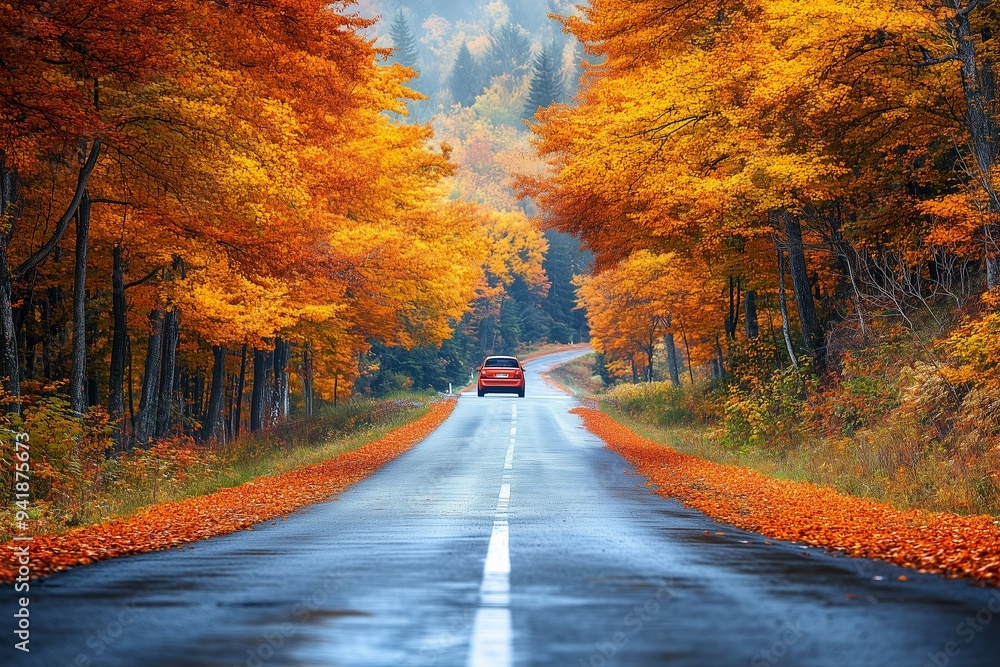 Wall mural Beautiful road on a fall trip