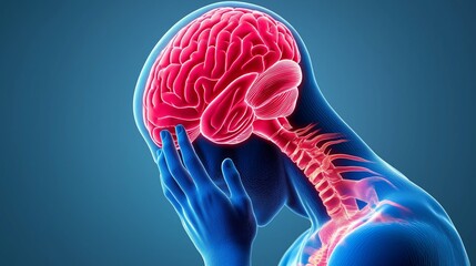 A man's head is shown in a blue and red color scheme. The man is holding his head in his hands, and the image conveys a sense of sadness or frustration