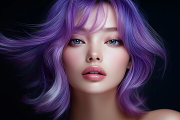 Fototapeta premium a woman with flying hair in all shades of purple
