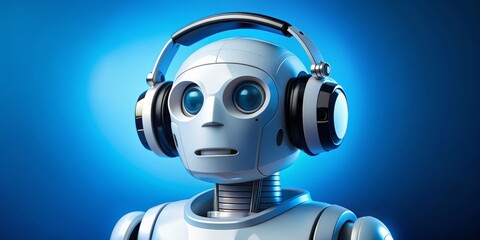 Robot Listening to Music, Headphones, Digital, AI, Future