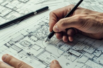 Person creating architectural design for house building with precision and attention to detail