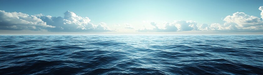 Obraz premium A serene view of the vast ocean under a clear blue sky, capturing the tranquility and beauty of nature's expanse.