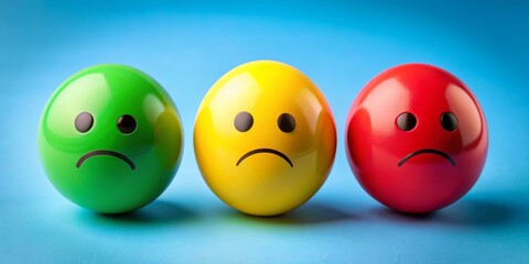 Sad Emojis in a Row, green, yellow, red, blue background, emoticon, emoji