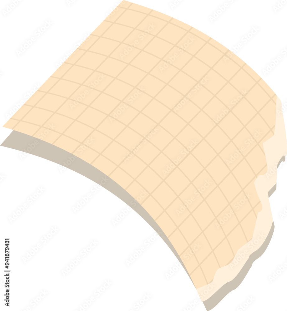 Poster blank paper sheet with squared pattern useful for taking notes is folded and torn