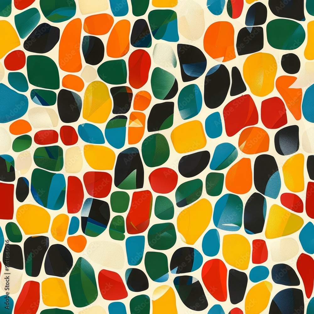 Poster a colorful abstract pattern featuring a variety of shapes and vibrant colors, creating a playful and