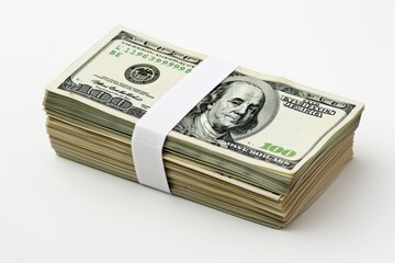 A stack of cash neatly arranged with a white band. This image represents wealth and financial success. Perfect for finance-related content. Generative AI
