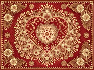 Romantic Valentine's Day Tapestry: Intricate, lacey, vintage, warm, crimson