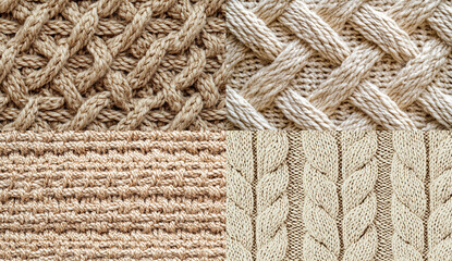 A flat surface of light brown knitted fabric with a visible texture and pattern, reminiscent of woven fabric material