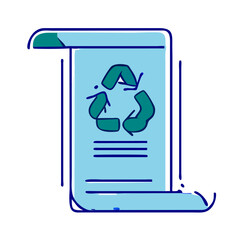 Recycling-themed scroll icon, environmental awareness concept, blue and green colors