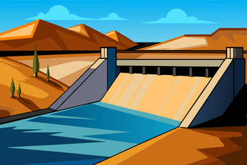 Dry Dam in Desert Landscape