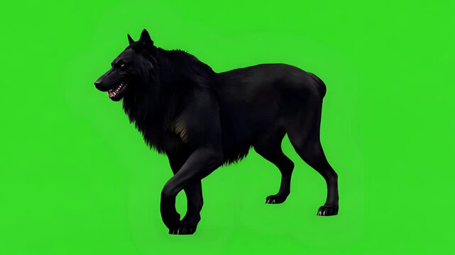 Black werewolf against a green background