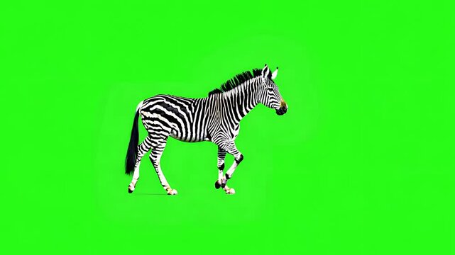 Zebra walking against a green background