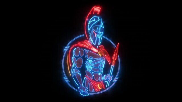 Blue Spartan Warrior Animated Neon Logo with Reveal Effect - Overlay Graphic Element