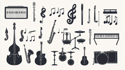 Musical Harmony: Vector Music Note and Instrument Silhouette Set