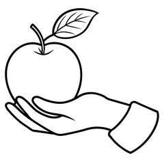 Engraved Vintage Apple in Hand  Organic Fruit Sketch Design 