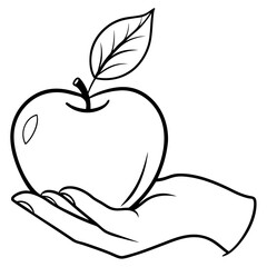 Engraved Vintage Apple in Hand  Organic Fruit Sketch Design 