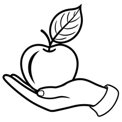 Engraved Vintage Apple in Hand  Organic Fruit Sketch Design 