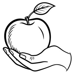 Engraved Vintage Apple in Hand  Organic Fruit Sketch Design 