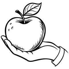 Engraved Vintage Apple in Hand  Organic Fruit Sketch Design 