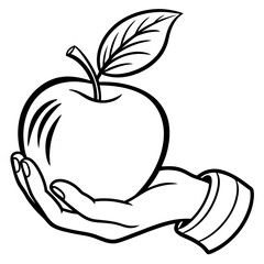 Engraved Vintage Apple in Hand  Organic Fruit Sketch Design 