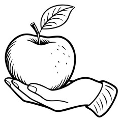 Engraved Vintage Apple in Hand  Organic Fruit Sketch Design 