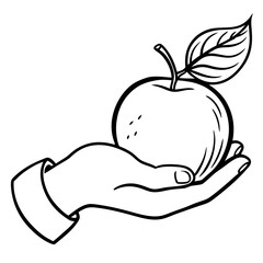 Engraved Vintage Apple in Hand  Organic Fruit Sketch Design 