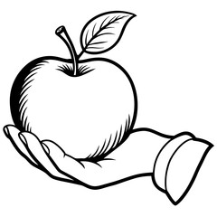 Engraved Vintage Apple in Hand  Organic Fruit Sketch Design 