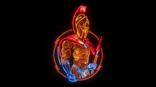 Spartan Warrior Animated Neon Logo with Reveal Effect - Overlay Graphic Element