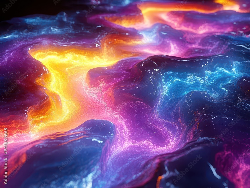 Wall mural psychedelic liquid light show swirling neon colors fractal patterns cosmic energy flows abstract dim
