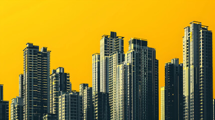 Obraz premium many skyscrapers on yellow background