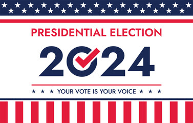 USA 2024 Presidential Election background with American flag colors design. Election event banner, card, poster, template, voting communication, background. Vote day, November 5. Vector illustration.