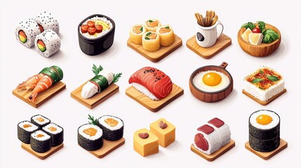 Isometric Food and Cuisine Elements - Culinary Icon Set for Gastronomy Concepts and Design Projects