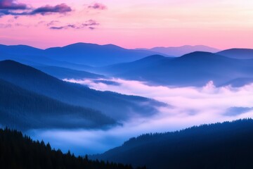Obraz premium Serene mountain landscape with mist at dawn in the quiet wilderness