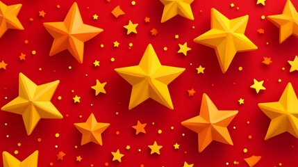Obraz premium Yellow Stars on Red Background, Abstract Image, Texture, Pattern, Wallpaper, Cover and Screen of Smartphone, Cell Phone, Computer, Laptop, 9:16 and 16:9 Format