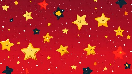 Yellow Stars on Red Background, Abstract Image, Texture, Pattern, Wallpaper, Cover and Screen of Smartphone, Cell Phone, Computer, Laptop, 9:16 and 16:9 Format