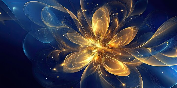 golden abstract effect with light floral shape on blue background 
