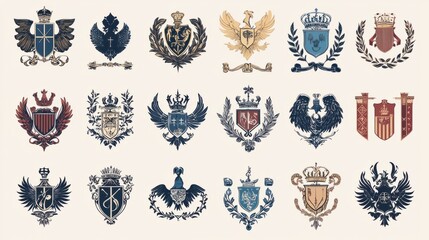 Regal Vector Heraldic Element Collection for Coat of Arms Creation