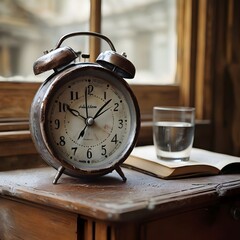Retro Alarm Clock on a Wooden Nightstand