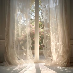 Lace Curtians in an Open Window