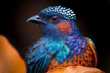 Beautiful birds with iridescent feathers highlighted in a close-up photo, showcasing the unique play of light on their plumage